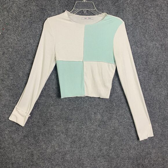 Gab & Kate Ribbed Knit Crop Top Block Color Long Sleeve Women Small - Picture 1 of 10
